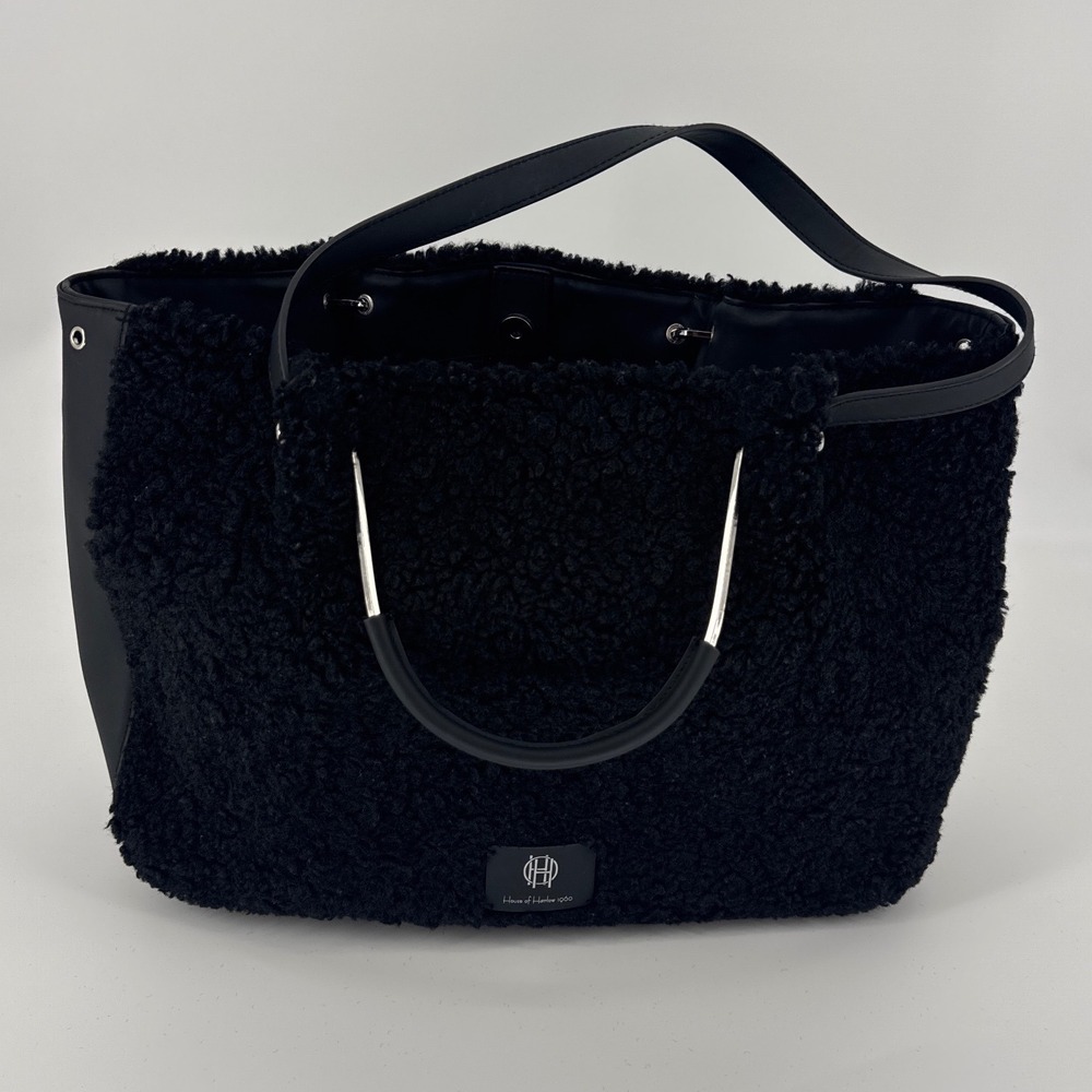 House of Harlow 1960 Black Sherpa Mixed Media Tote Bag